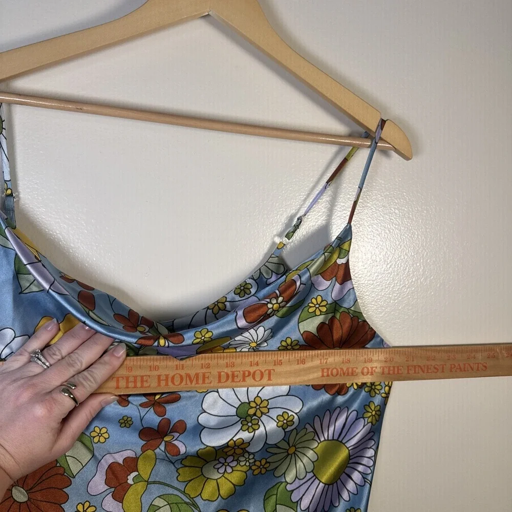 Emma and Michelle Floral Blue Slip Midi Dress Sexy Y2K Phoebe Friends Sz L Retro - Picture 6 of 9